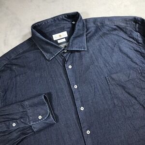 Alan Paine Shirt Men 2XL XXL Blue Dark Wash Indigo Button Up Updated Fit Stretch